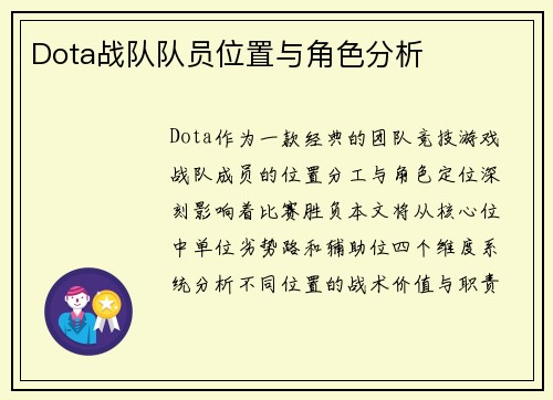 Dota战队队员位置与角色分析