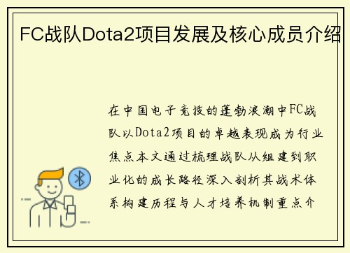FC战队Dota2项目发展及核心成员介绍